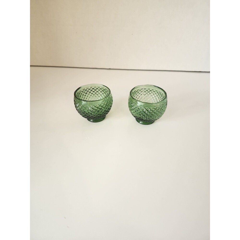 Lot Of 2 Green Shot Glasses Made In Italy Vintage